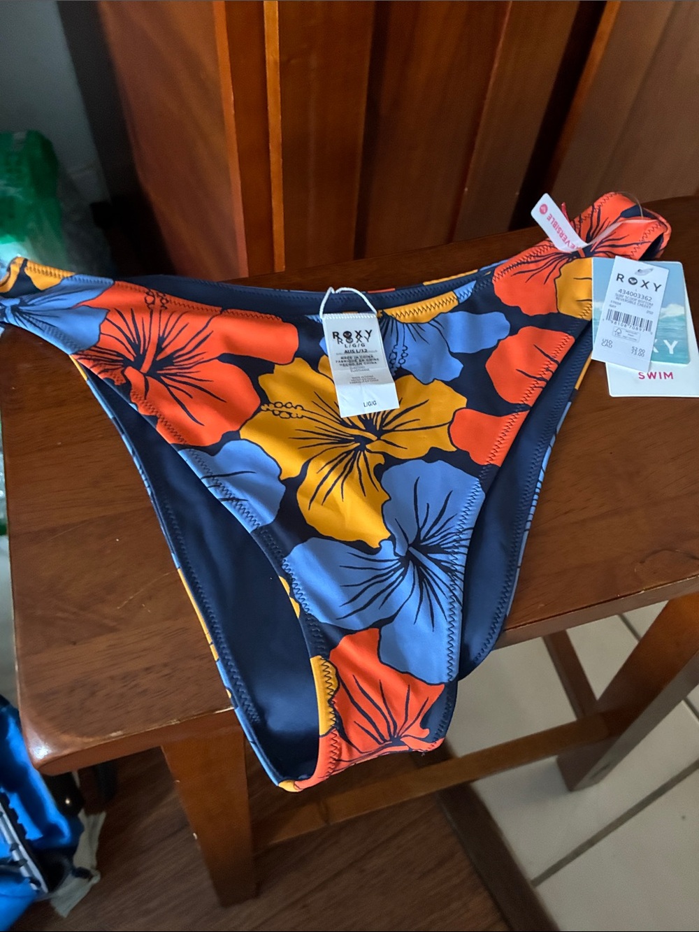 Roxy Navy Floral Bikini Bottom with Orange, Yellow & Blue Flowers